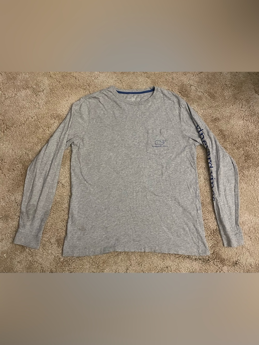 Vineyard Vines Mens Medium Gray Long Sleeve Pocket TShirt Whale Logo 100% Cotton